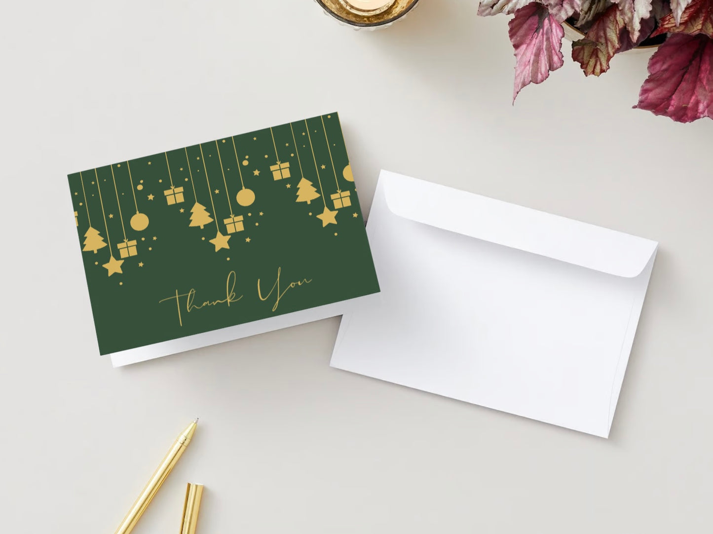 Green and Gold Holiday Thank You Cards